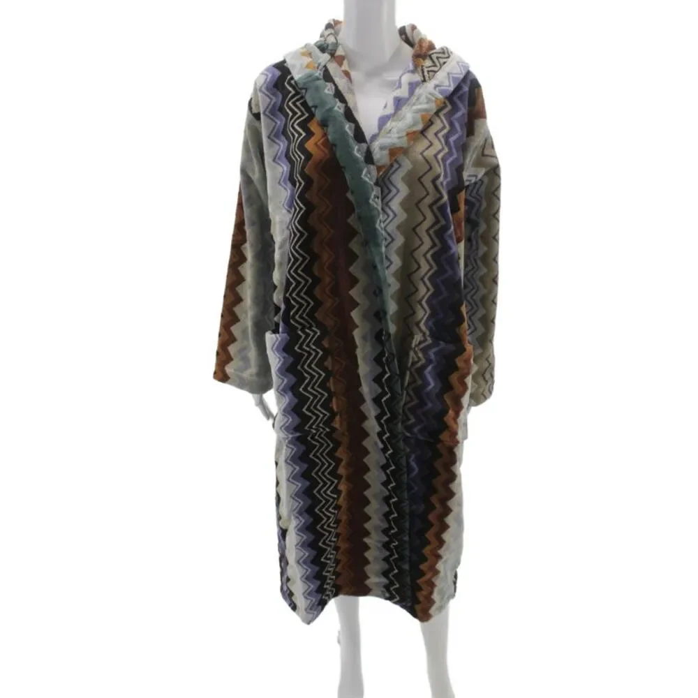 Missoni Womens V Neck Chevron Printed Long Terry Robe Multicolored Size Small
